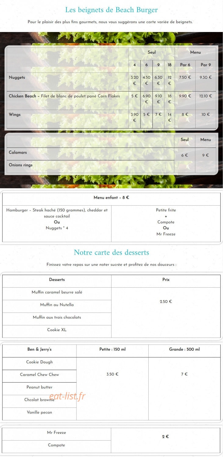 Beach Burger — carte page 3