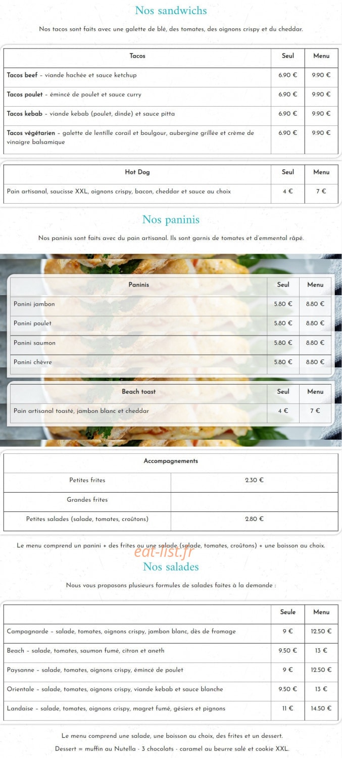 Beach Burger — carte page 2