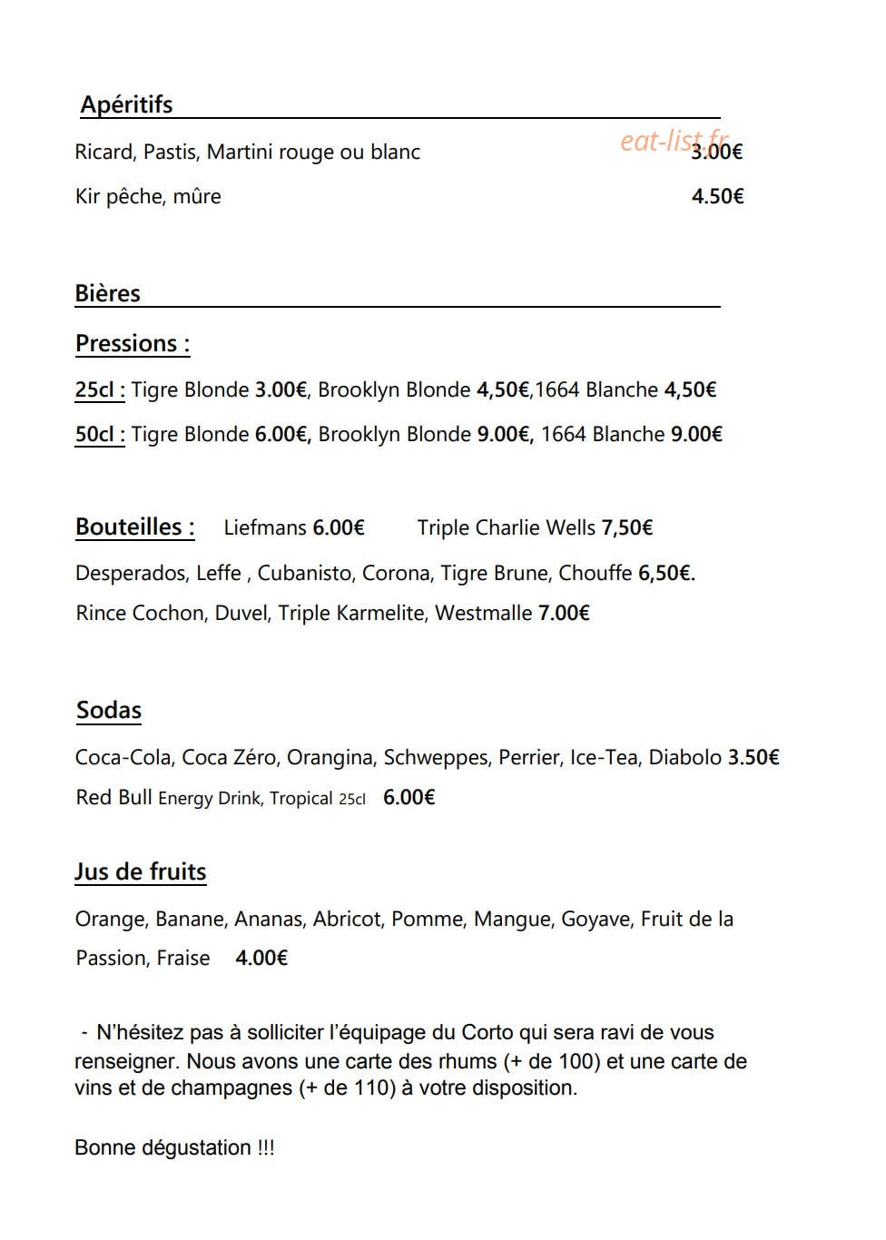 Corto bar — carte page 8