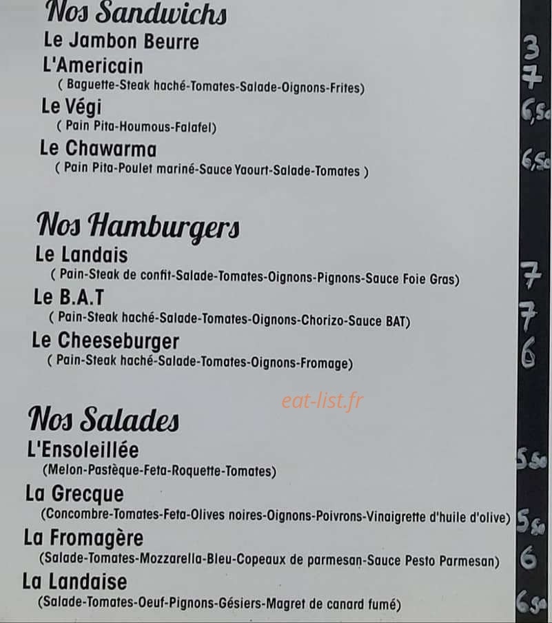 Le Bar a Thym — carte page 1