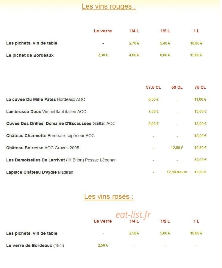 Le Mille Pâtes — carte page 10