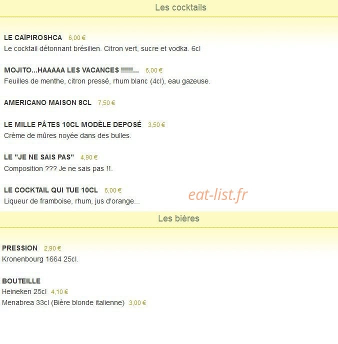 Le Mille Pâtes — carte page 1