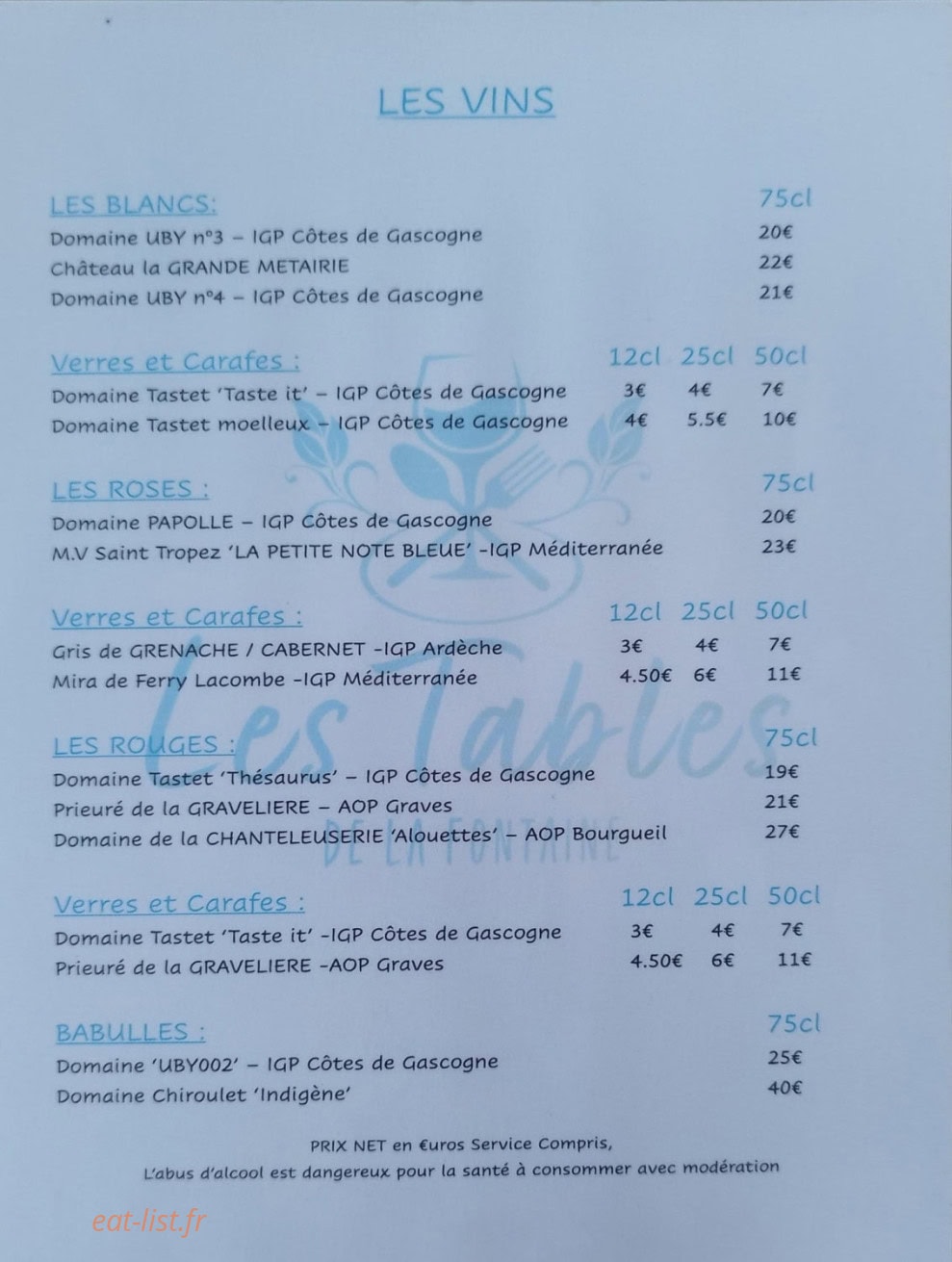 Les Tables de la Fontaine — carte page 4