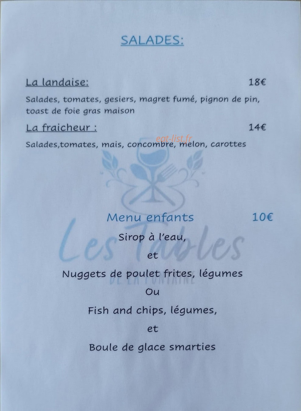Les Tables de la Fontaine — carte page 2