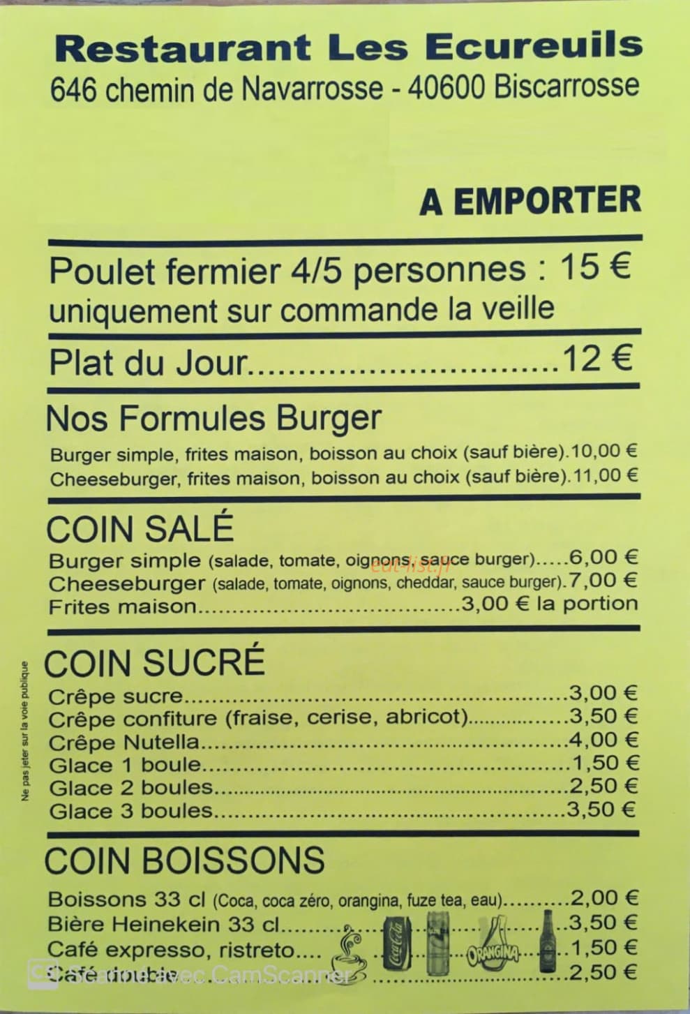 Restaurant Les Ecureuils — carte page 1