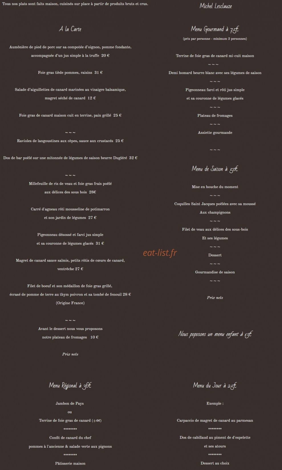 Auberge des Pins — carte page 1