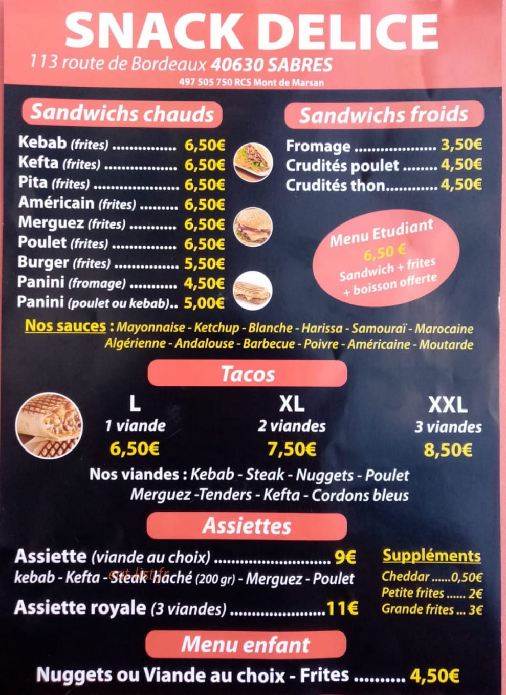 Snack Délice — carte page 1