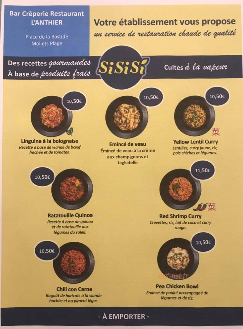 Bar Crêperie Restaurant L'Anthier — carte page 1