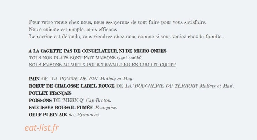 Carte et menu de La Cagette à Moliets et Maa — Informations