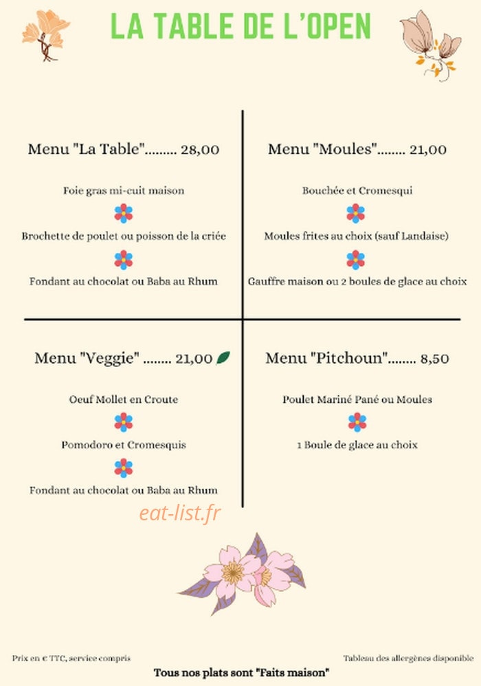 La Table de L'Open — carte page 3