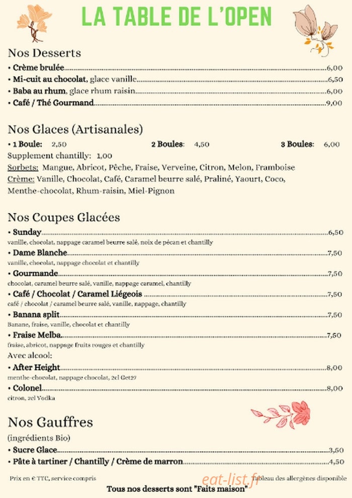 La Table de L'Open — carte page 2