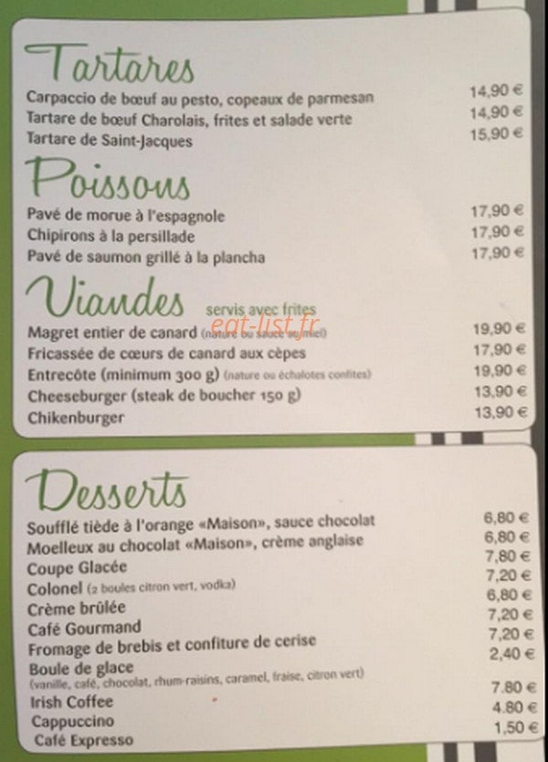 La Table du Golfeur — carte page 2