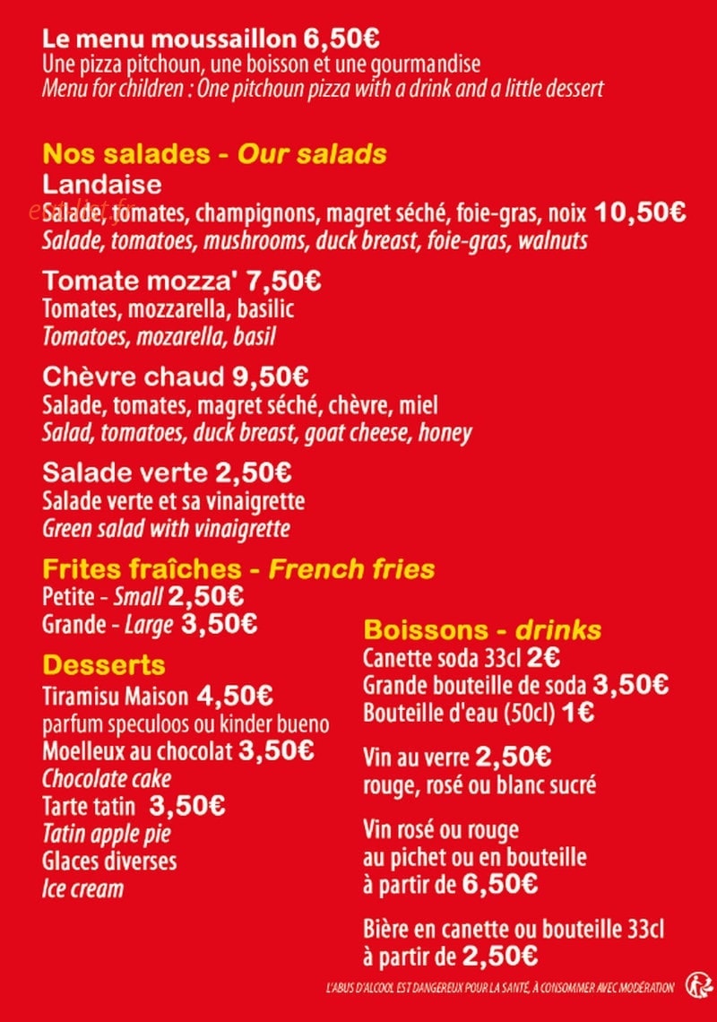 Zaz'Pizza — carte page 2