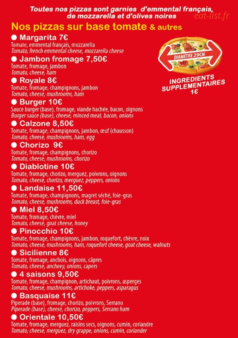 Zaz'Pizza — carte page 4