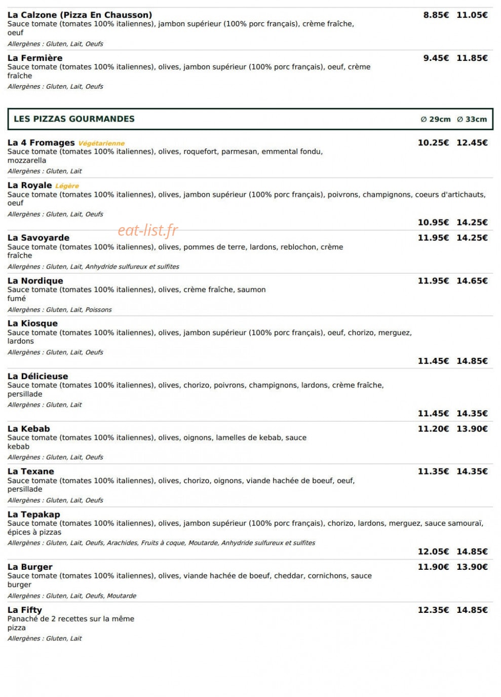 Le kiosque à pizzas — carte page 2