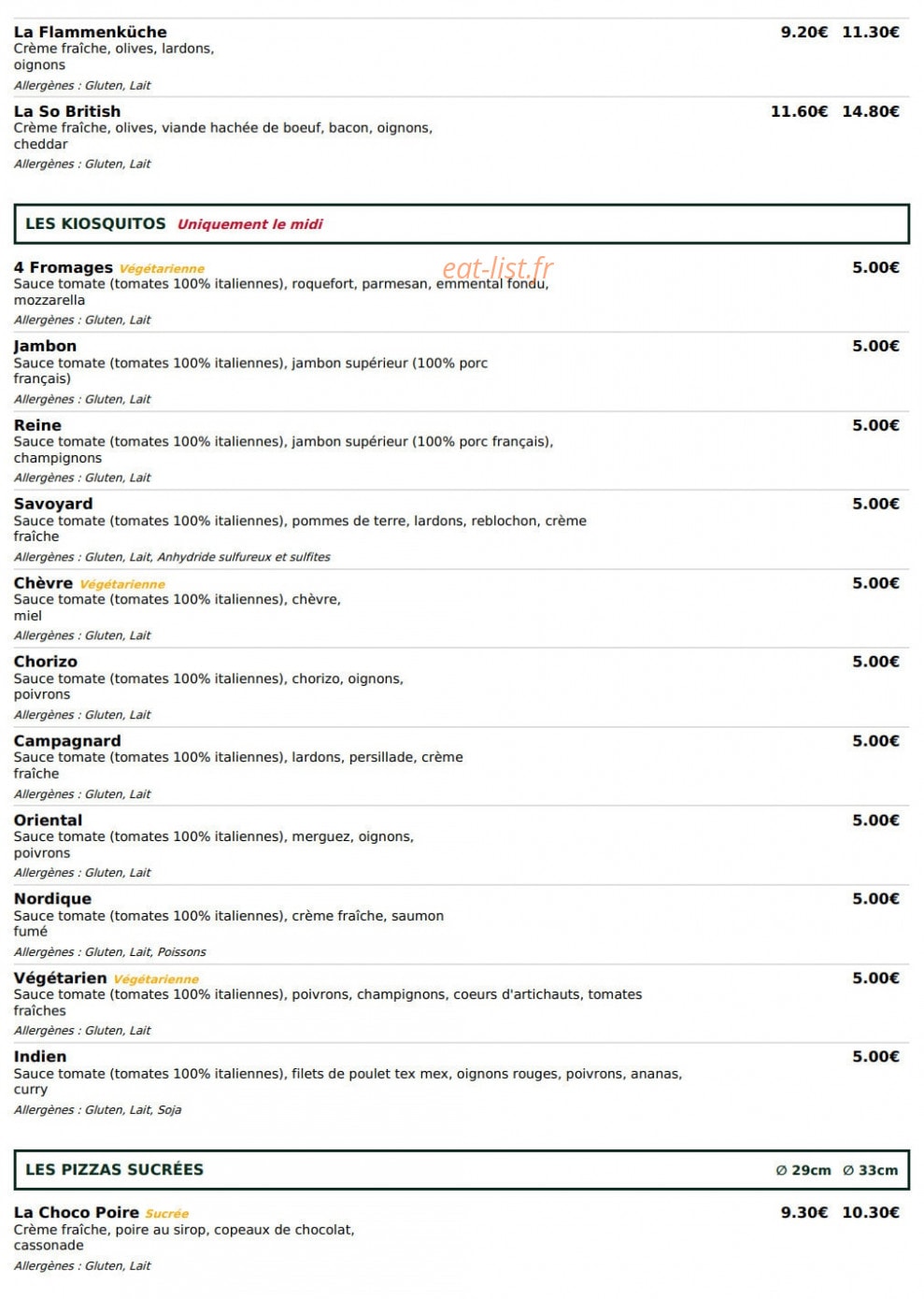 Le kiosque à pizzas — carte page 4