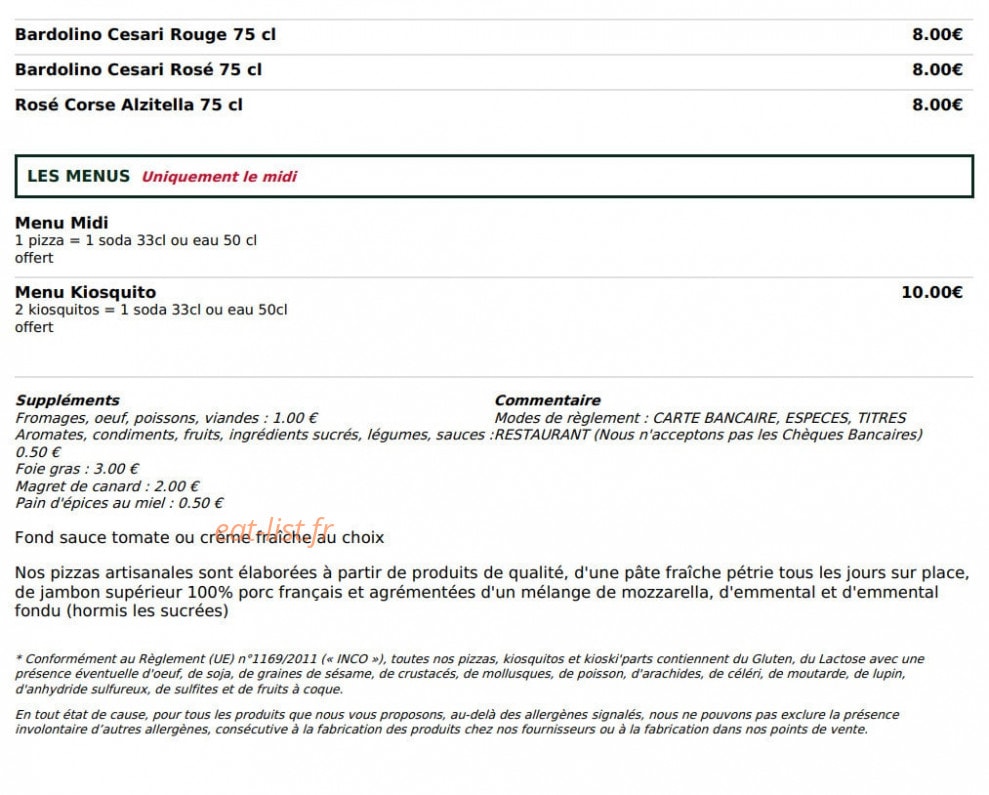 Le kiosque à pizzas — carte page 6