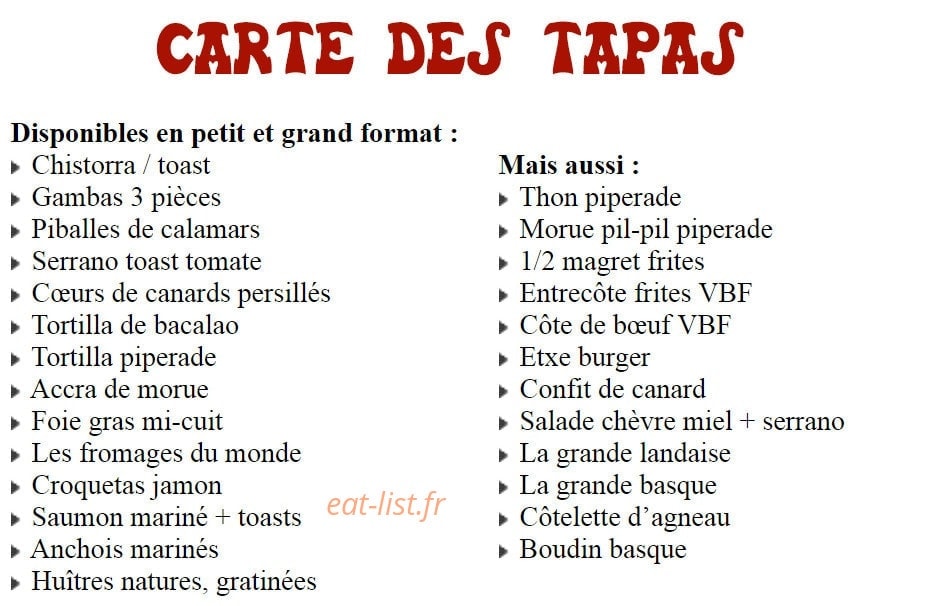Le Relais Basque — carte page 1