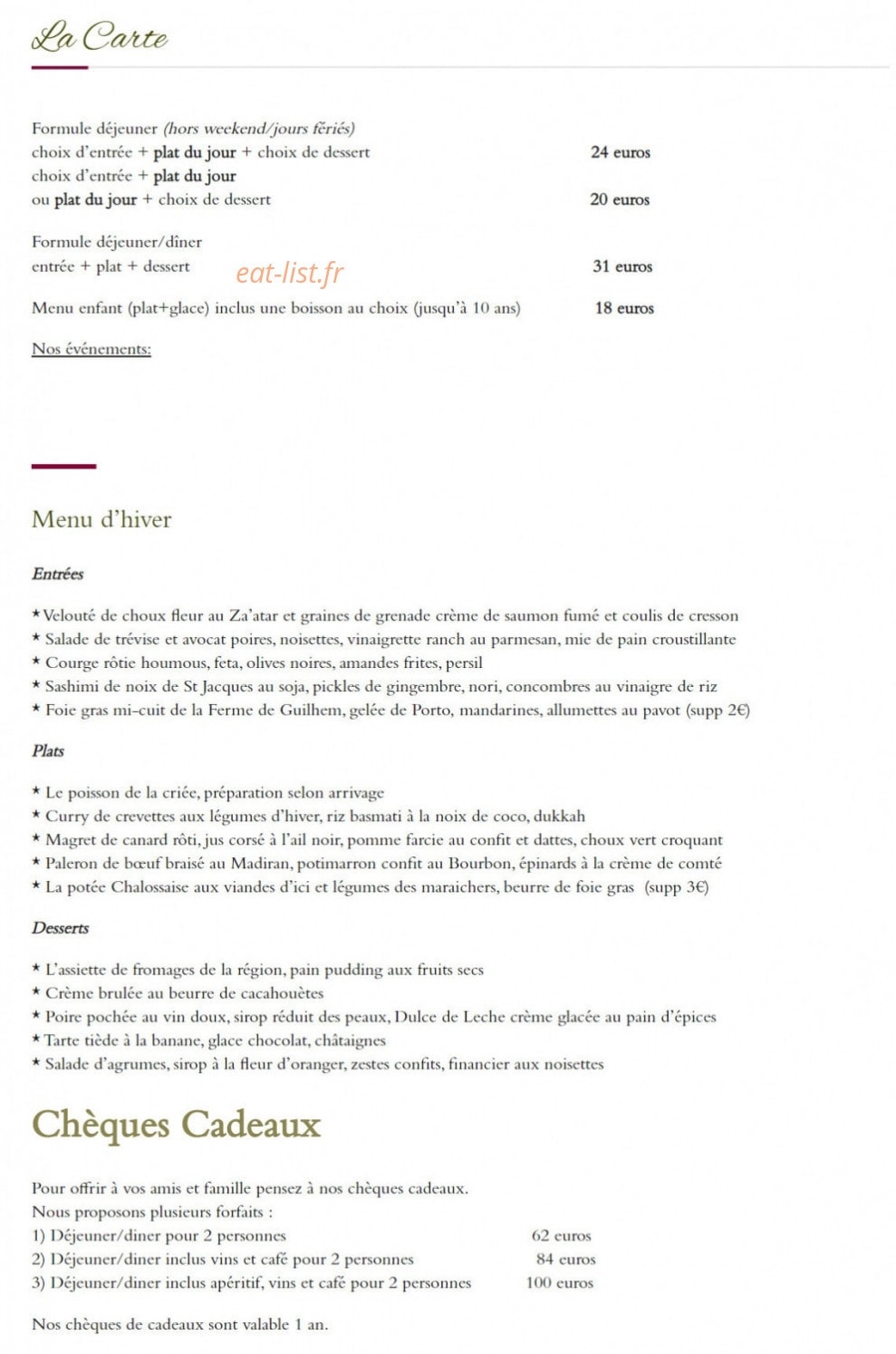 L'Auberge du laurier — carte page 1