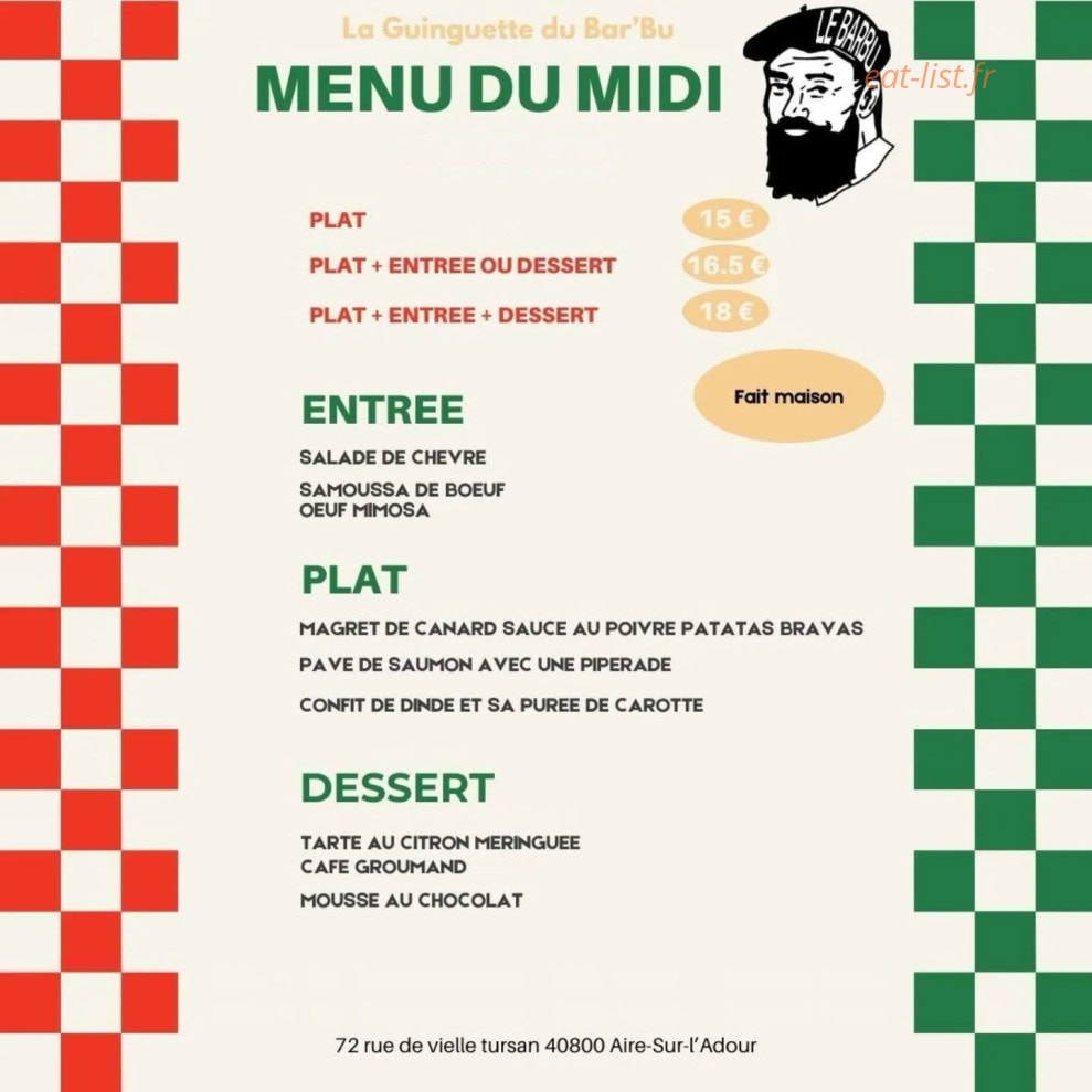 La Guinguette Du Bar'bu — carte page 1