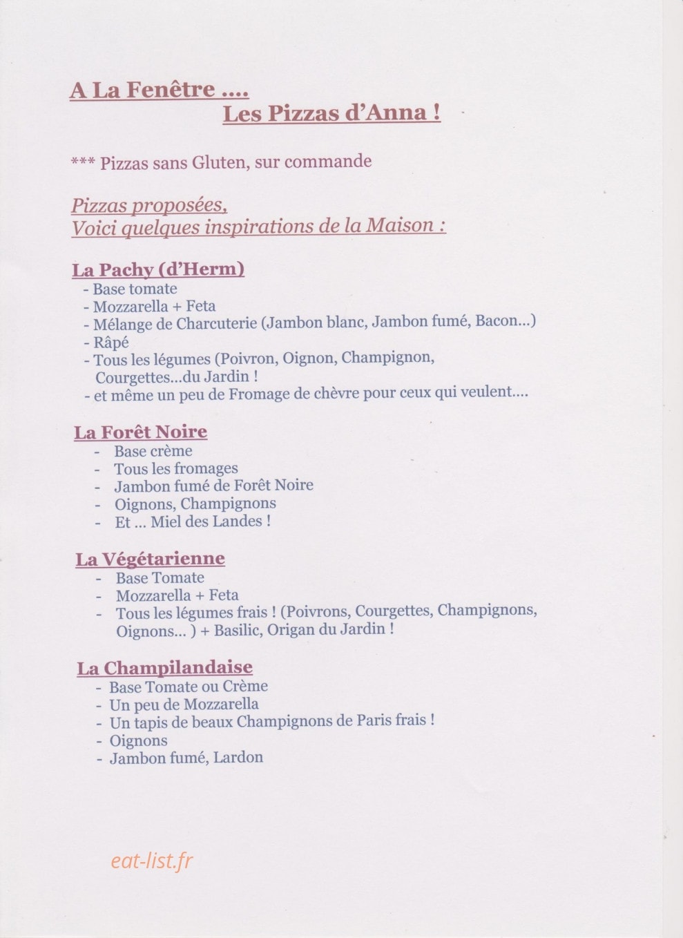A la fenêtre. Les pizzas d'Anna — carte page 1