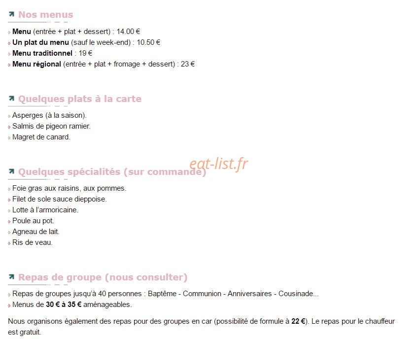 Hôtel Restaurant La Bergerie — carte page 1