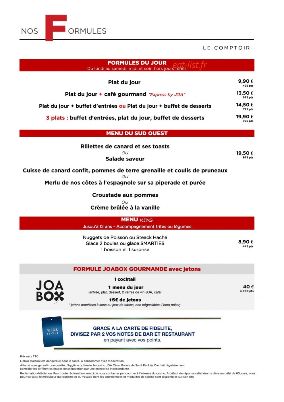 Comptoir JOA — carte page 1