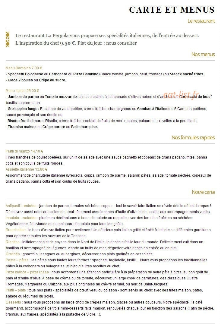 La Pergola — carte page 1