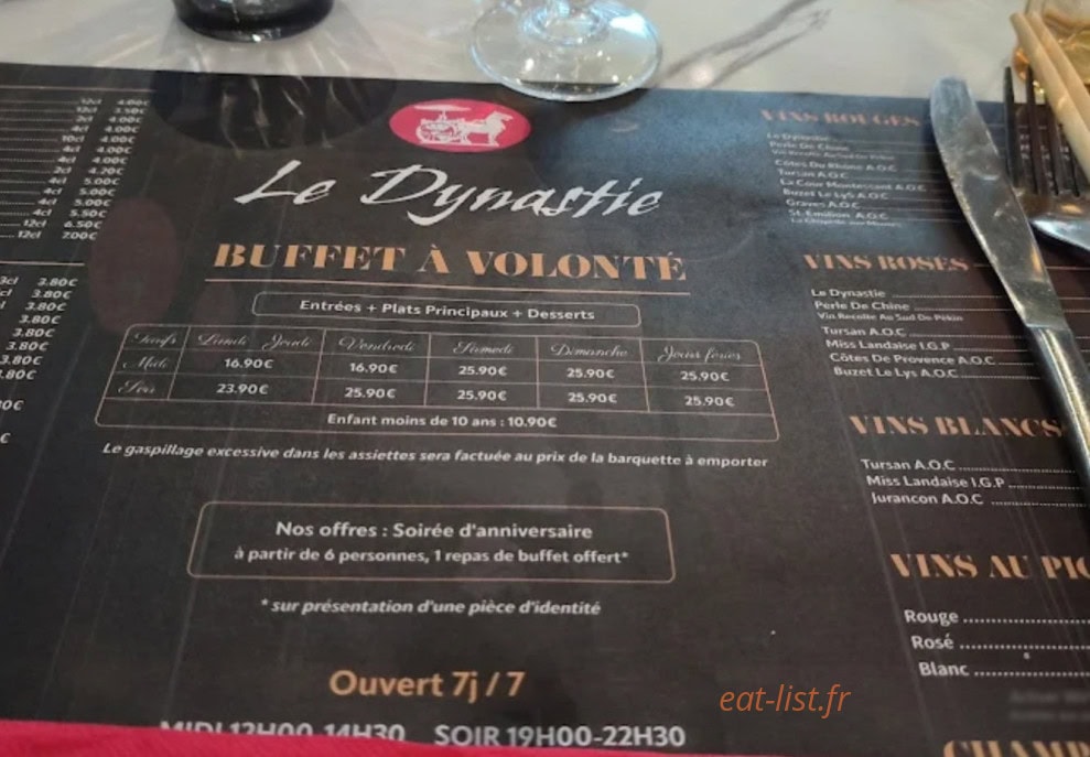 Carte et menu de Le Dynastie à Saint Paul les Dax — Le buffet
