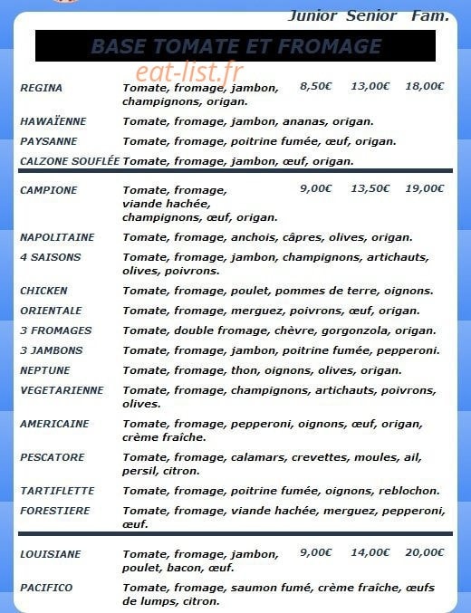 Andiamo Pizza — carte page 1