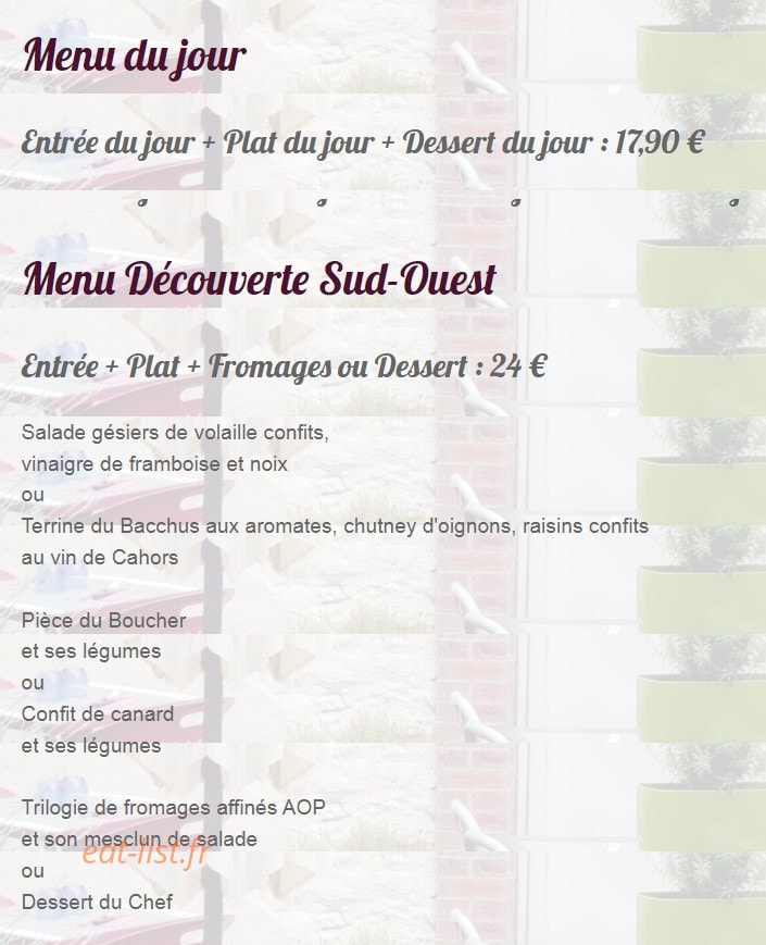 Au Bacchus Gourmand — carte page 2