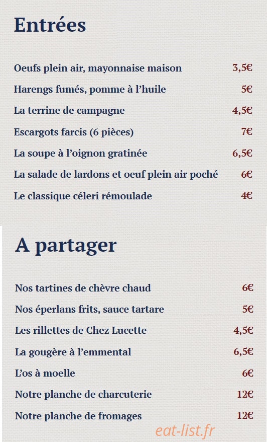 Chez Lucette — carte page 1