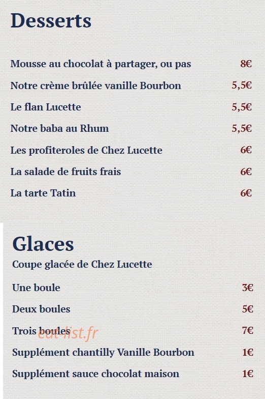 Chez Lucette — carte page 3