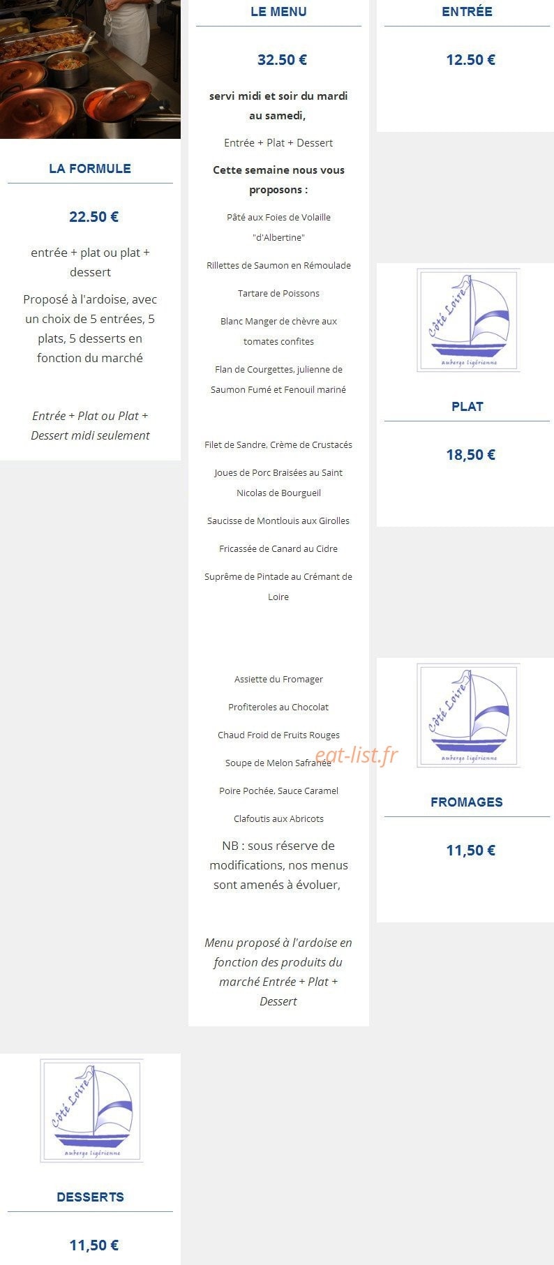 Côté Loire Auberge Ligérienne — carte page 1