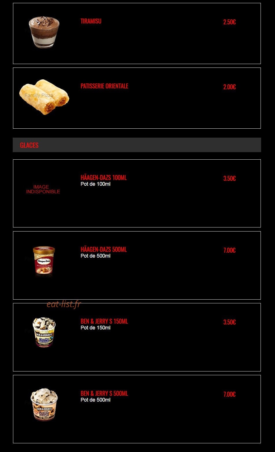 Familly Pizza — carte page 27
