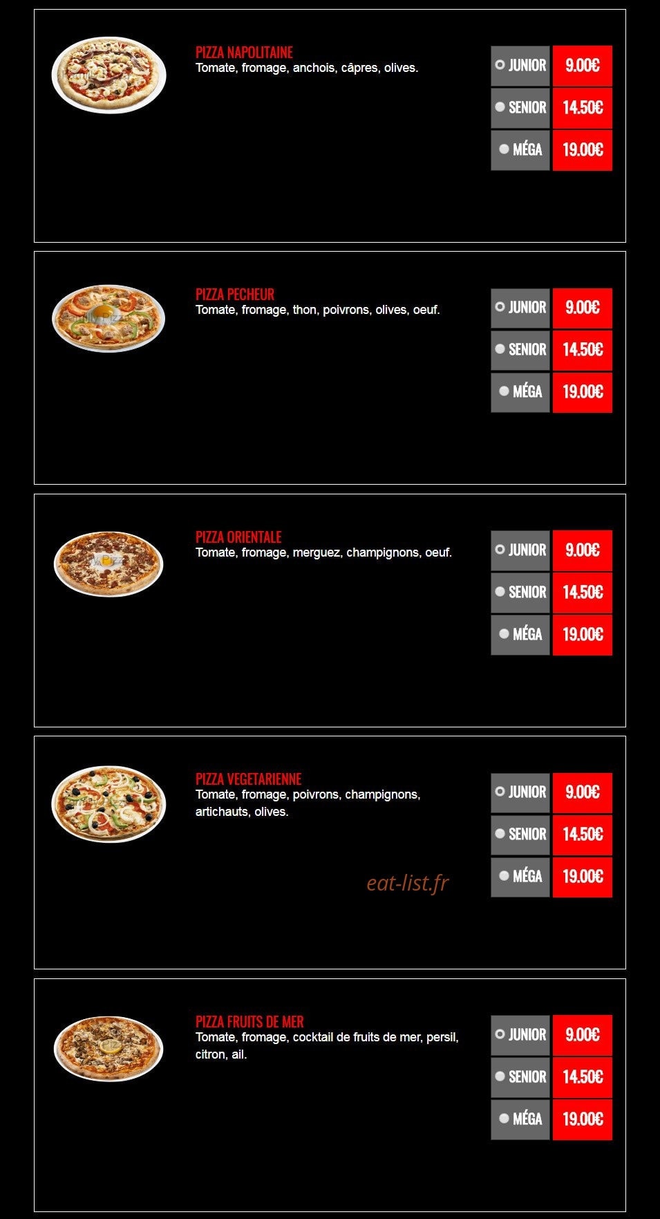 Familly Pizza — carte page 3
