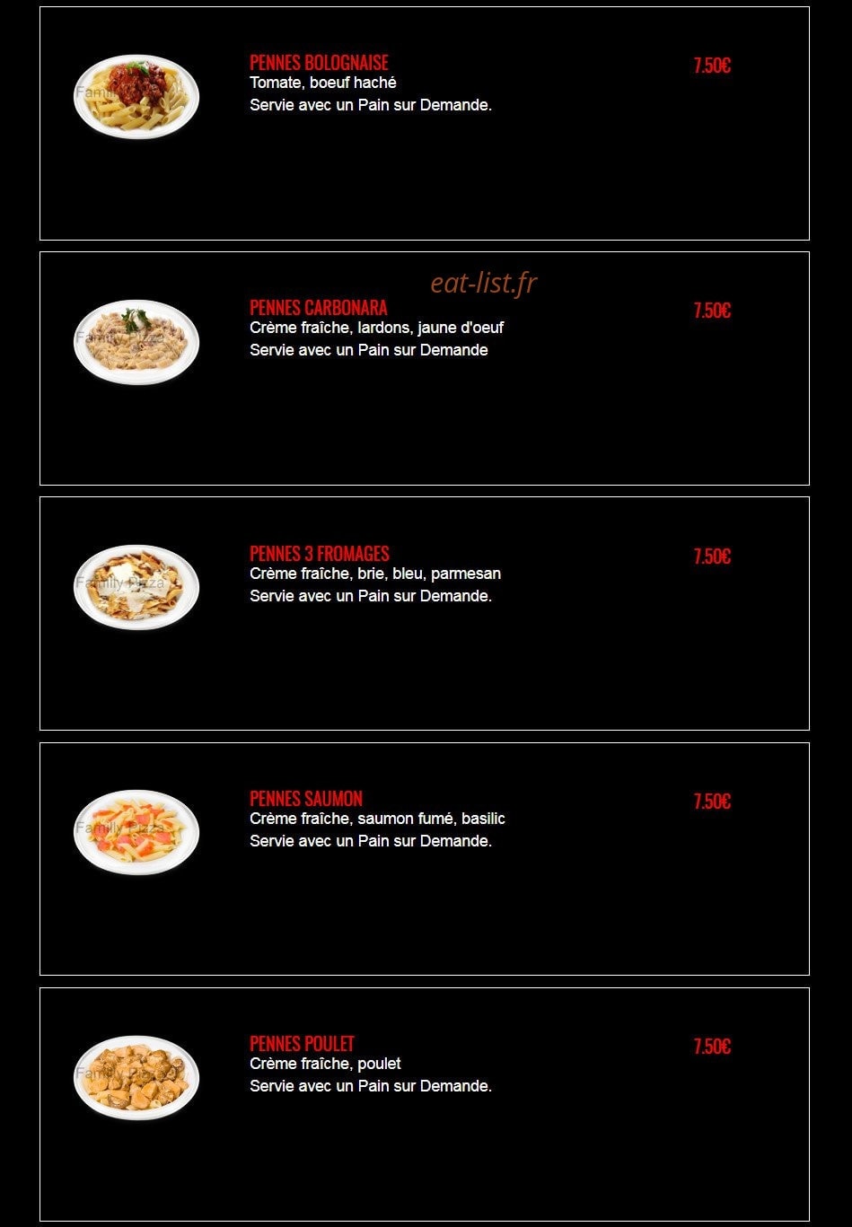 Familly Pizza — carte page 11
