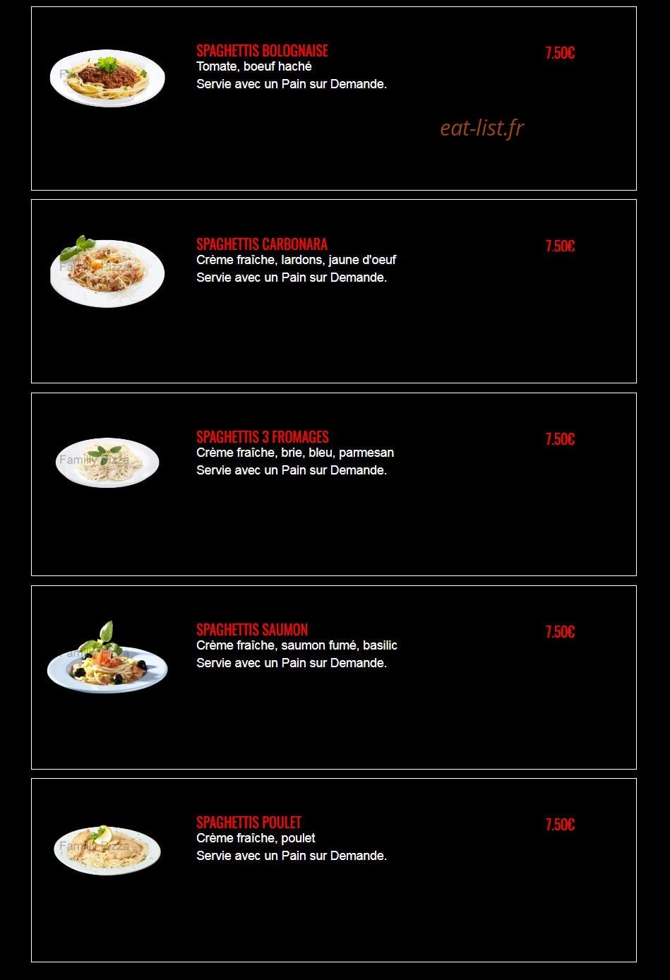 Familly Pizza — carte page 12