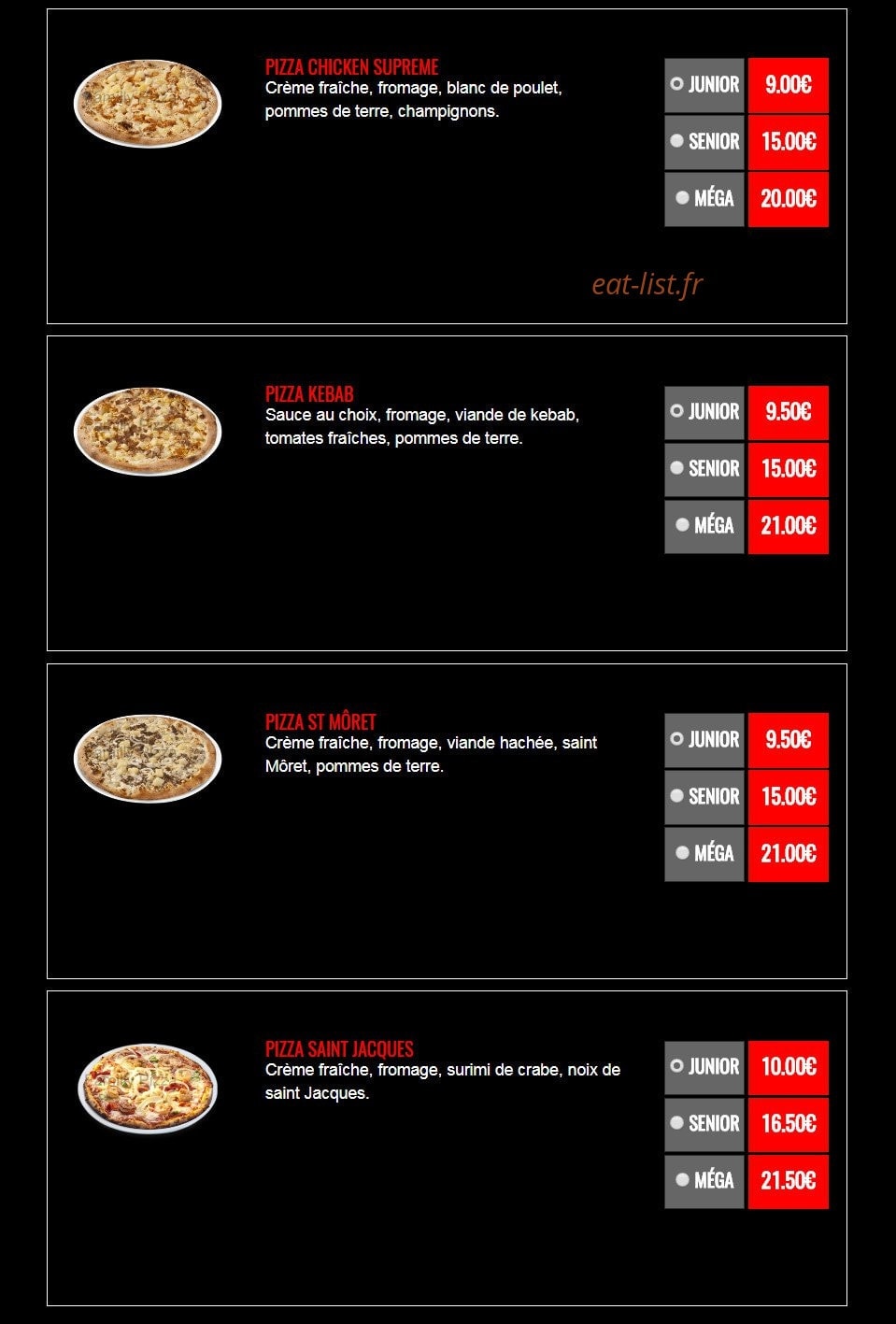 Familly Pizza — carte page 9