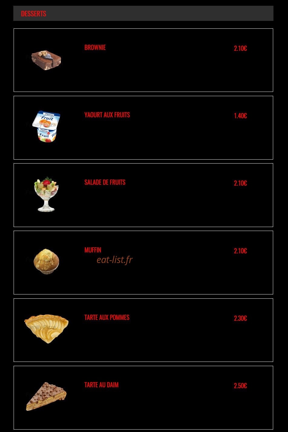 Familly Pizza — carte page 26