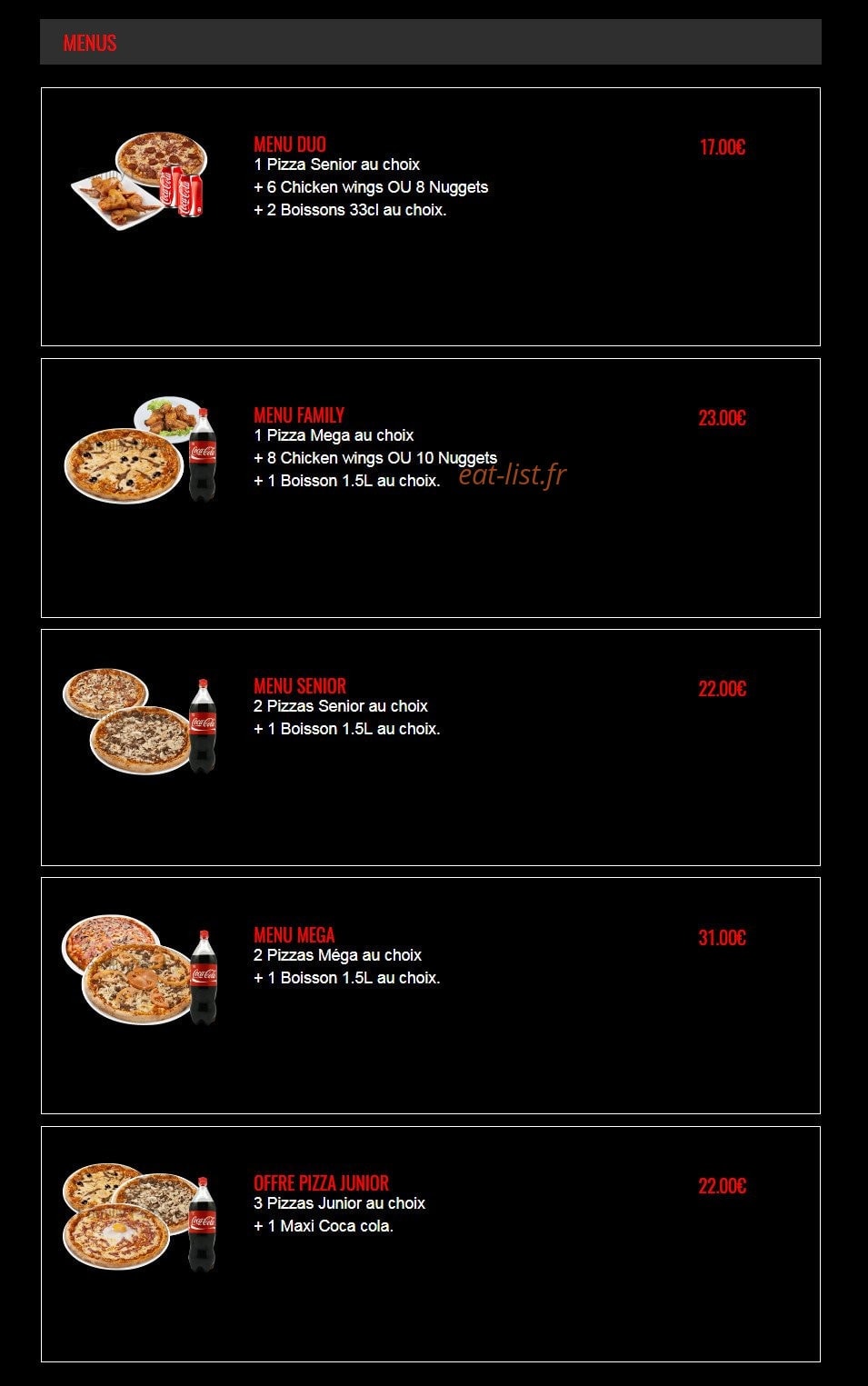 Familly Pizza — carte page 1