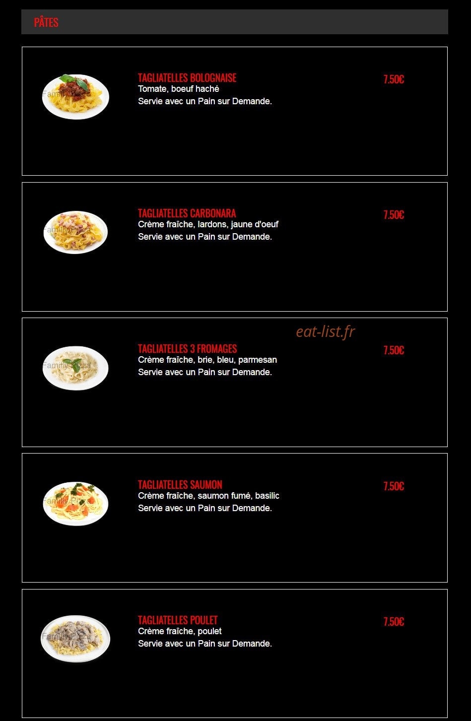 Familly Pizza — carte page 10
