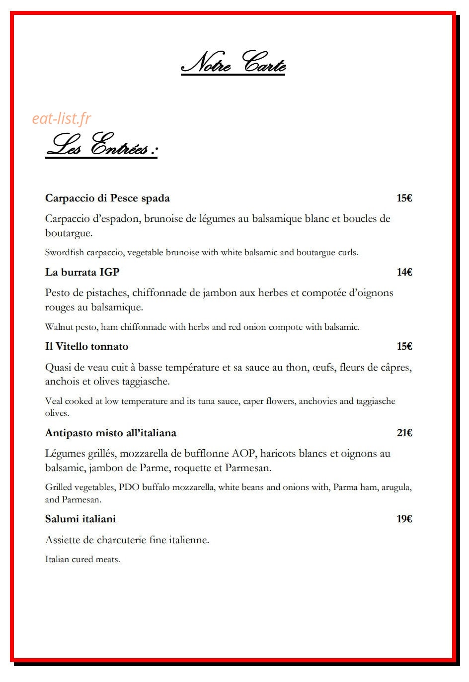Hostaria del re — carte page 1