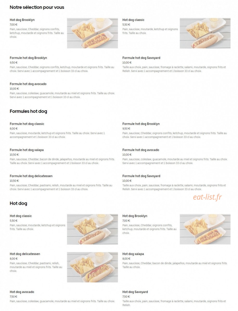 Hot dog house — carte page 1
