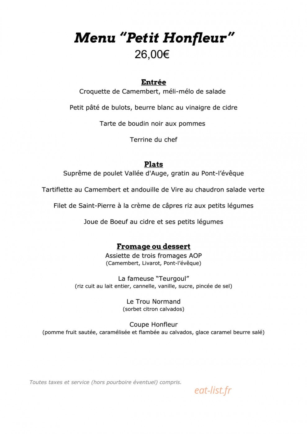 Le Petit Honfleur — carte page 1