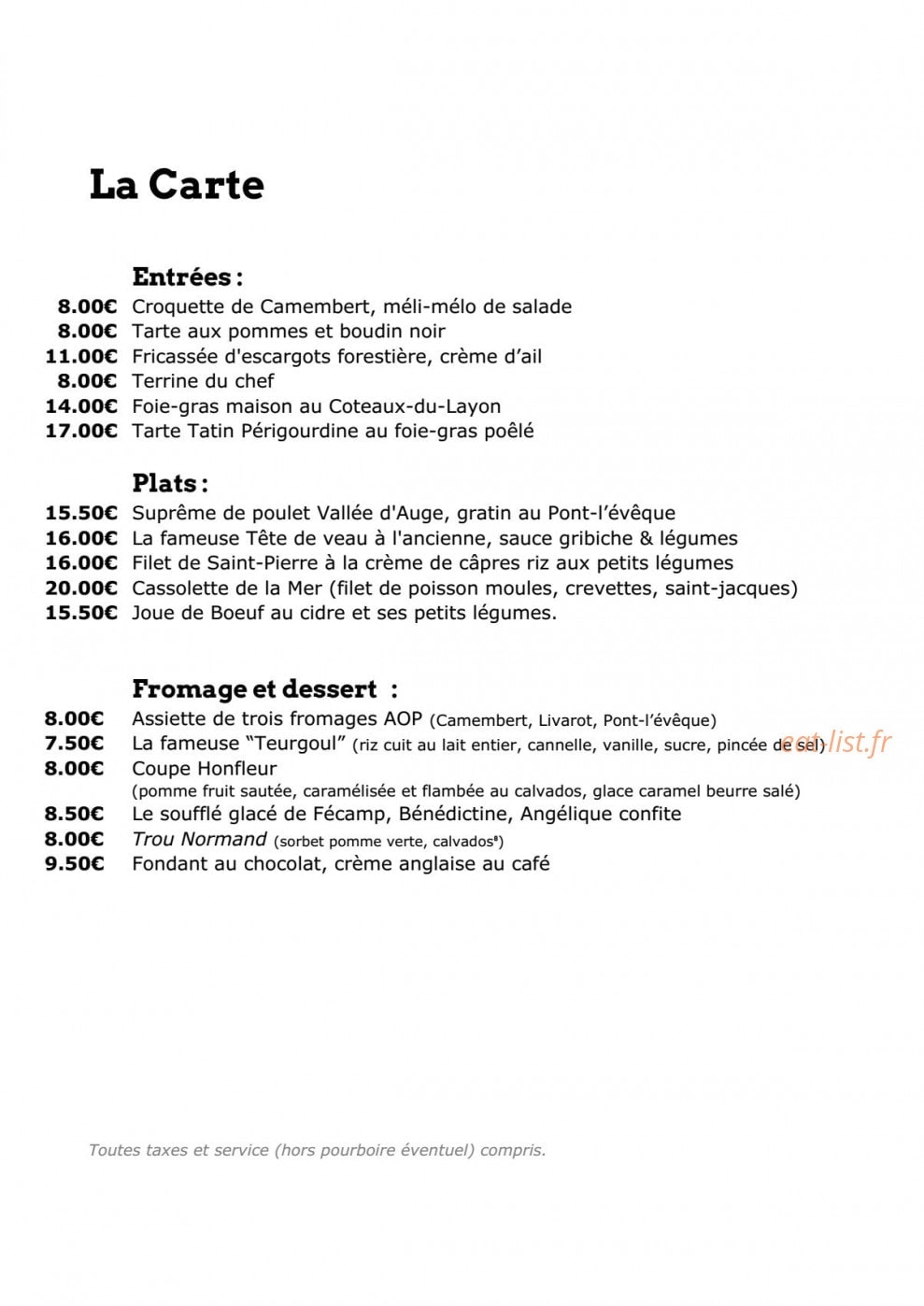 Le Petit Honfleur — carte page 2