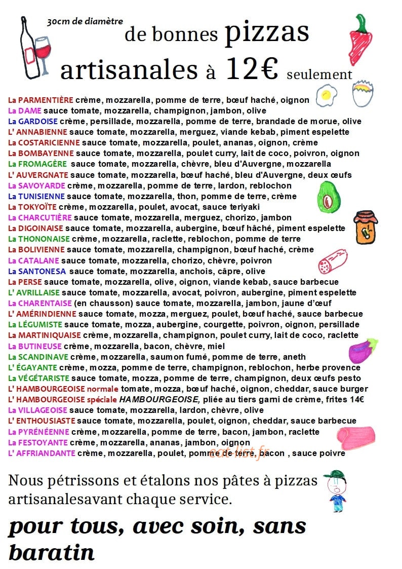 Les Pizzélices — carte page 1
