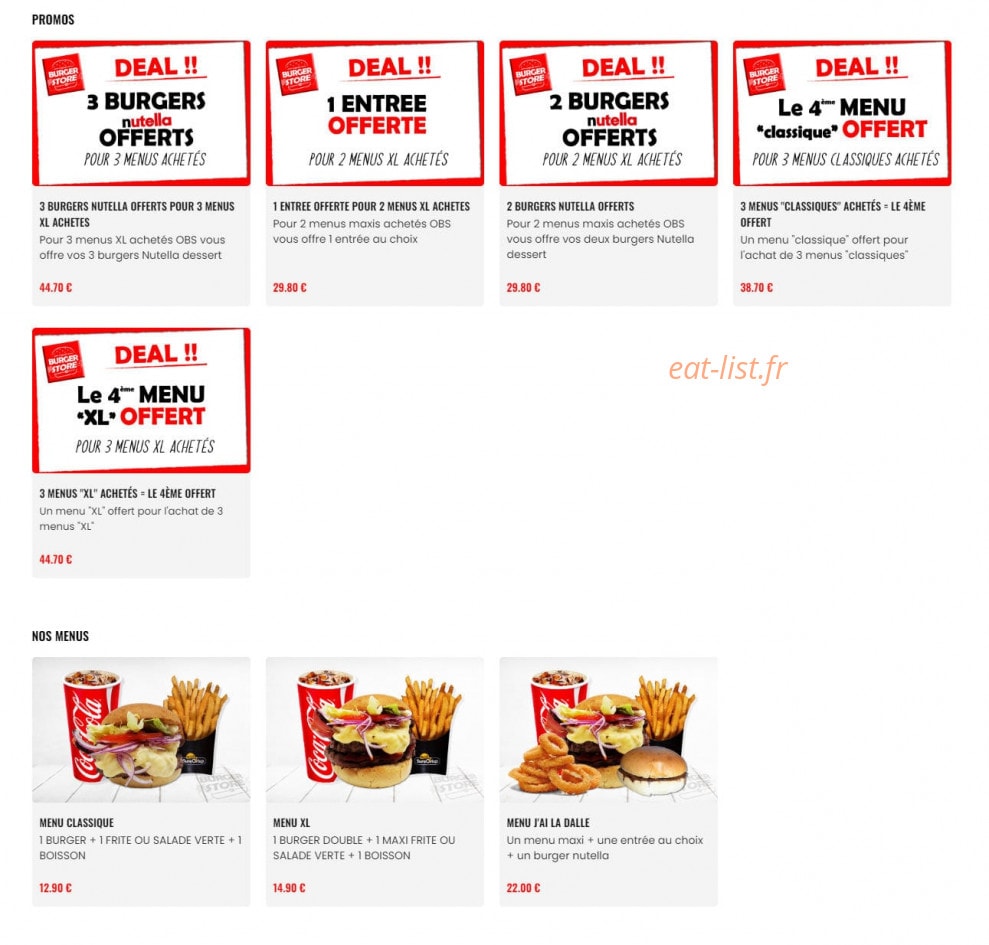 Original Burger Store — carte page 1