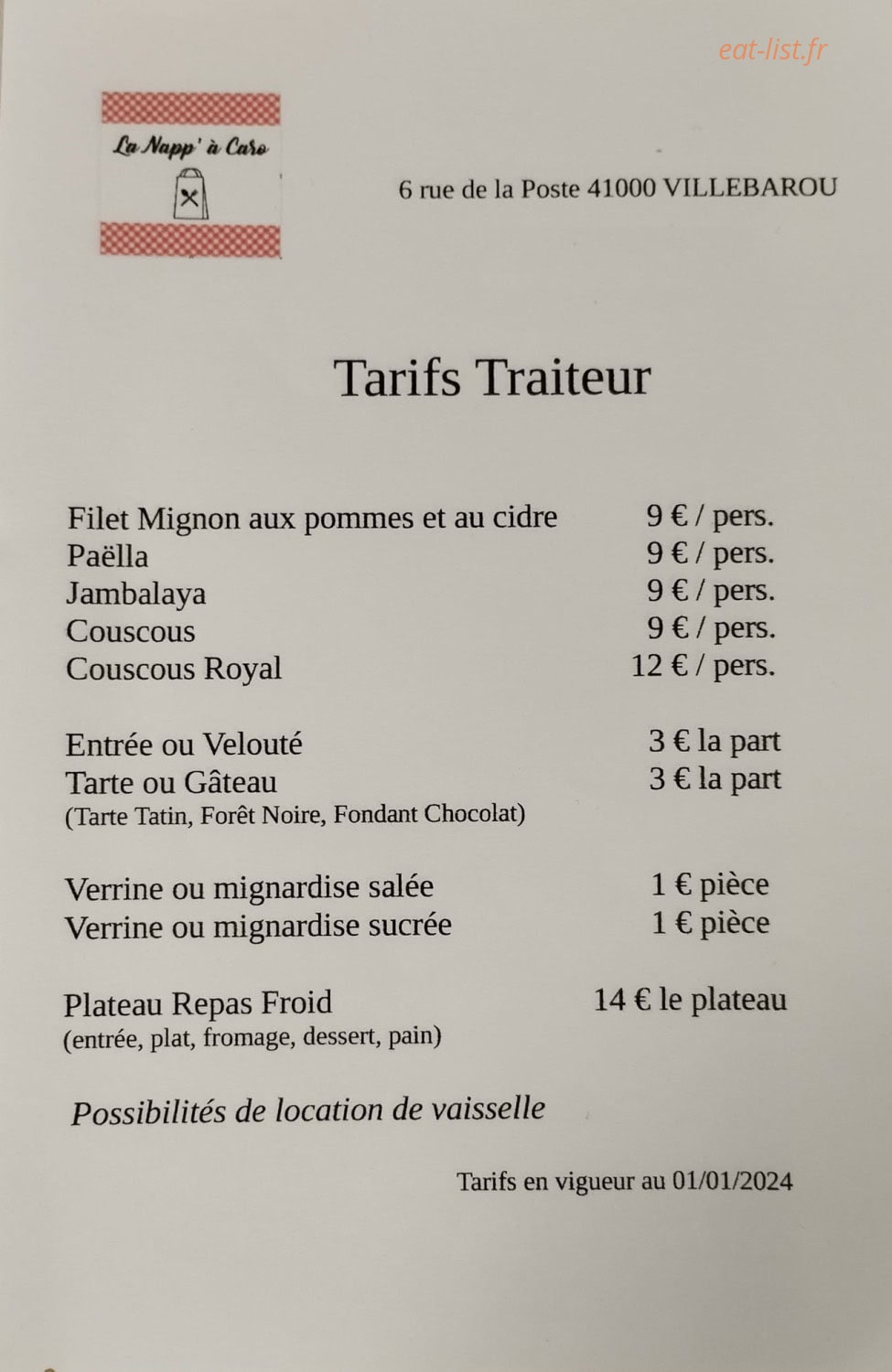 La Napp' à Caro — carte page 1