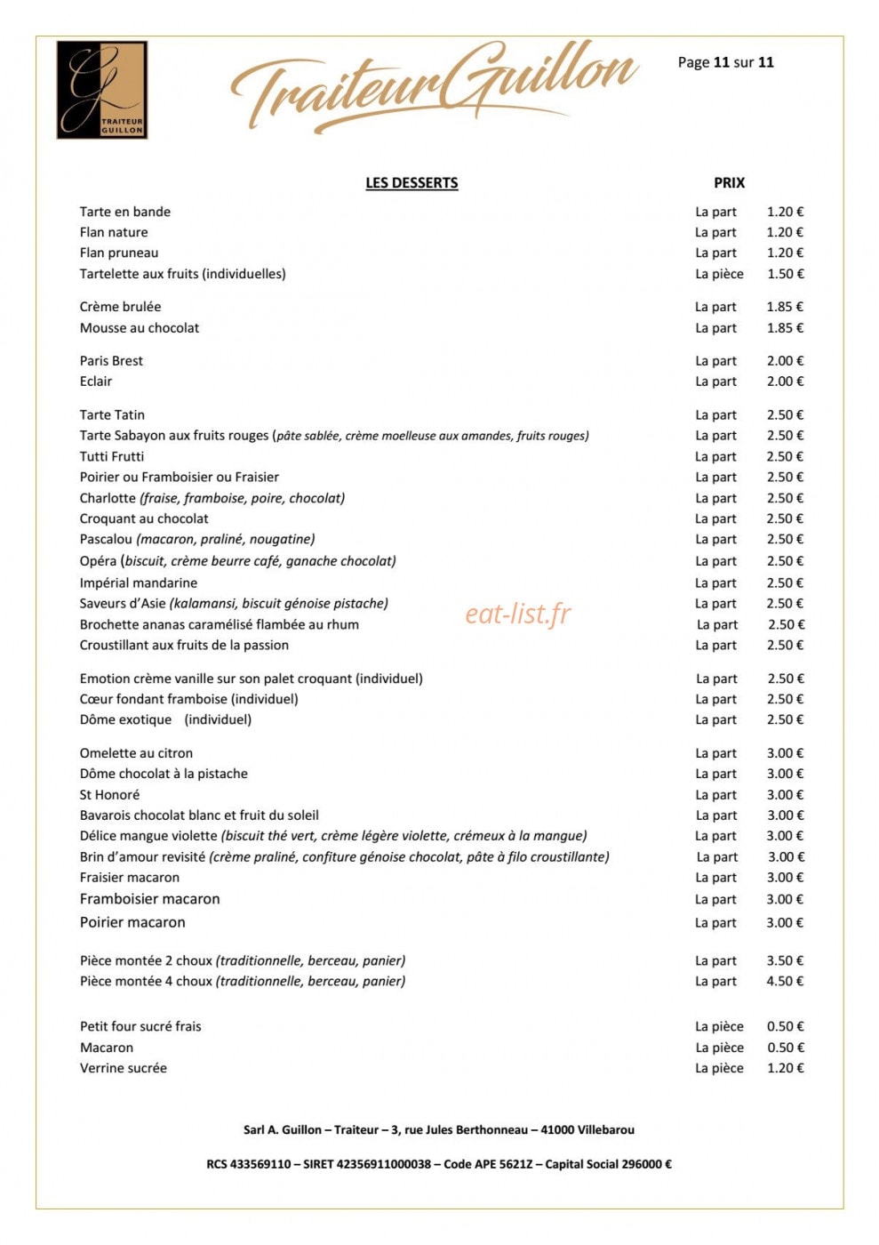 Traiteur Guillon — carte page 11